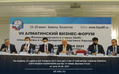 The Academy of Logistics and Transport (ALT) took part in the IX International Industrial Exhibition EXPO-RUSSIA KAZAKHSTAN and the VII Almaty Business Forum on June 23-25, 2021, Almaty, the Republic of Kazakhstan.